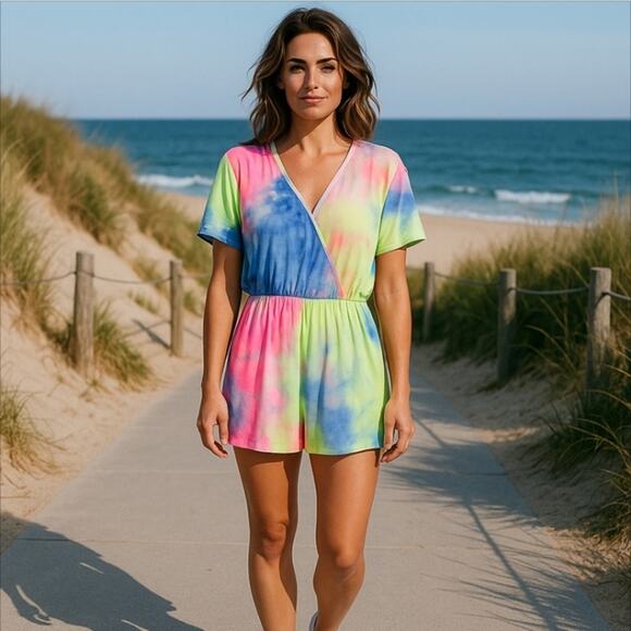 SHEIN Cotton Candy Tie Dye Spandex Blend Romper Size 0XL - Picture 1 of 12